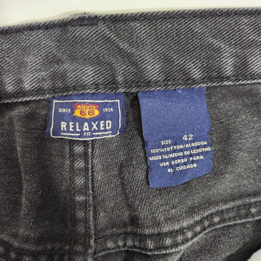 Route 66 Relaxed Fit Black Denim Jeans Mens Size 42 Dark Wash Wide Leg Jorts Y2K